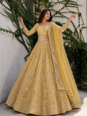 Gold Abhinav Mishra Mirror Lehenga